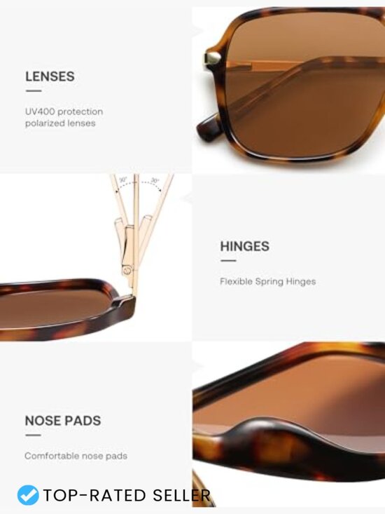 Retro Square Aviator Sunglasses Polarized Lens Y2K Trendy Unisex Fashion main image 4